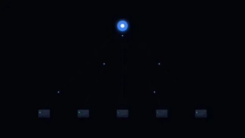Minimalist blue glowing node network diagram on a solid black background Stock Footage 338312018