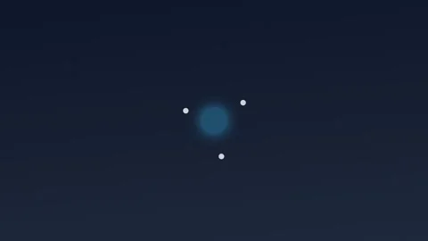 Minimalist blue glowing orb surrounded by three small white points of light Vídeo Stock 339614630