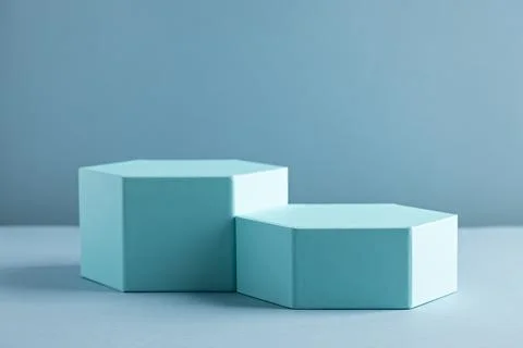 Minimalist Blue Hexagonal Boxes with Geometric Composition for Modern Design 库存照片