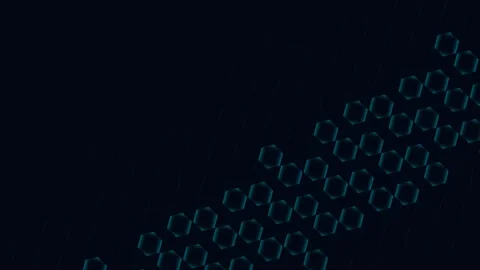 Minimalist blue hexagonal pattern glowing against a deep black background Stock Footage 335145833