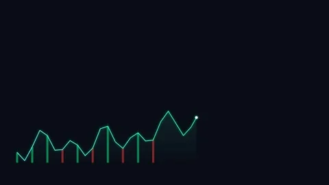Minimalist blue line chart with green bars on a stark black background 스톡 동영상 338310423