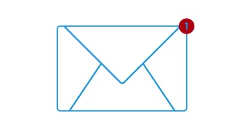 Minimalist blue line envelope icon featuring a red circular notification ba.. 스톡 동영상 336321450
