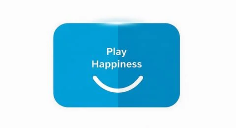 Minimalist blue rectangle with rounded corners displaying the text play hap.. Stock Illustration