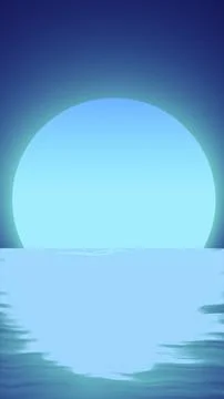 Minimalist blue sun setting over a calm ocean, creating a surreal, digital .. Stockillustratie