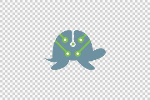 Minimalist Blue Tech Turtle Logo with Green Circuit Nodes Icon Stock Illustration