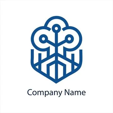 Minimalist blue technology logo with abstract cloud network 스톡 일러스트