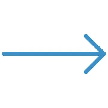 Minimalist blue thin line right arrow pointing forward on white. Stock Illustration