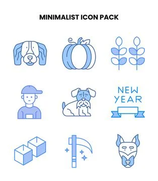 Minimalist Blue Vector Icons Pack Stock Illustration