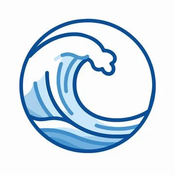 Minimalist Blue Vector Illustration of a Single Stylized Ocean Wave in a Ci.. Illustrazione stock