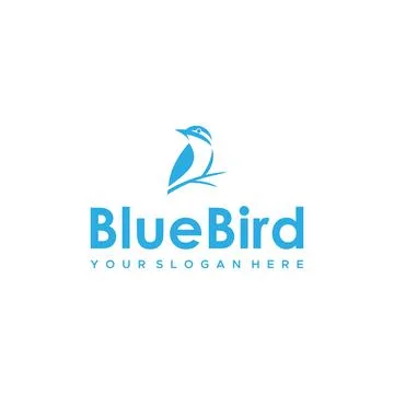 Minimalist BlueBird branches fowl Logo design Stock Illustration