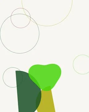 Minimalist Boho Abstract Background with Green Organic Shapes and Geometric.. Stock Illustration