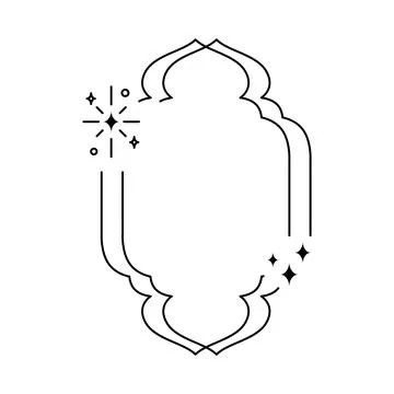 Minimalist Boho line art double arch vector border, traditional Ramadan Islamic Illustrazione stock