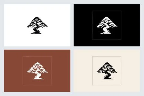 Minimalist Bonsai Tree Logo Collection Set Ilustração Stock
