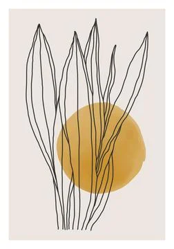 Minimalist botanical line art composition with leaves abstract collage Stock Illustration