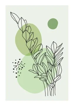 Minimalist botanical line art composition with leaves abstract collage Ilustração Stock