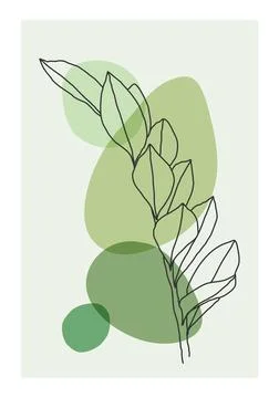 Minimalist botanical line art composition with leaves abstract collage Stock Illustration