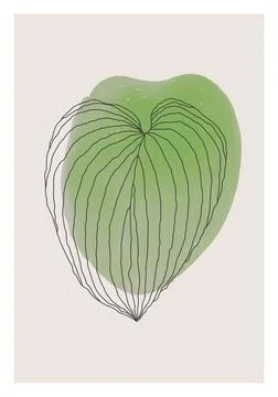 Minimalist botanical monstera leaf line art abstract collage Stock Illustration