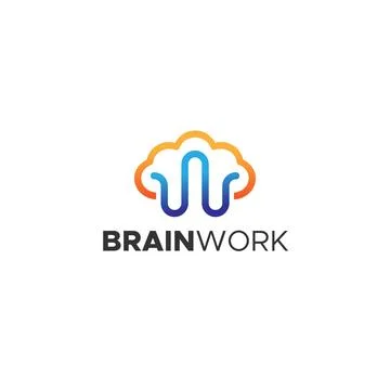 Minimalist BRAIN WORK Simple Abstract logo design Stock Illustration