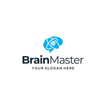 Minimalist BrainMaster dice tech mind Logo design Stock Illustration