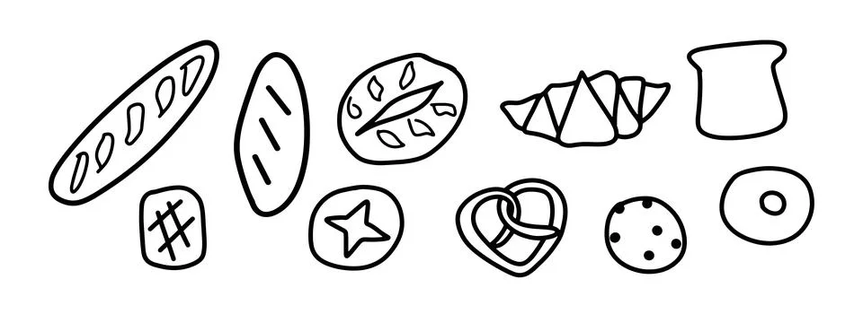 Minimalist Bread Doodle Set | Two Color Black &amp; White Vector Illustration Stock Illustration