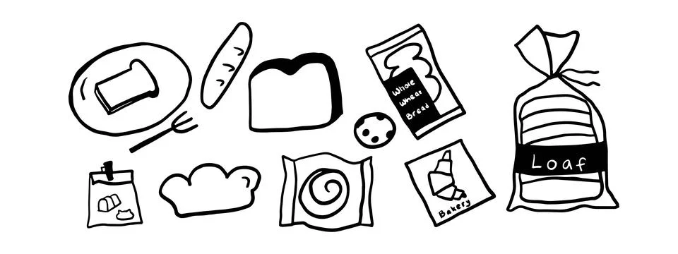 Minimalist Bread Doodle Set | Two Color Black &amp; White Vector Illustration Stock-Illustration