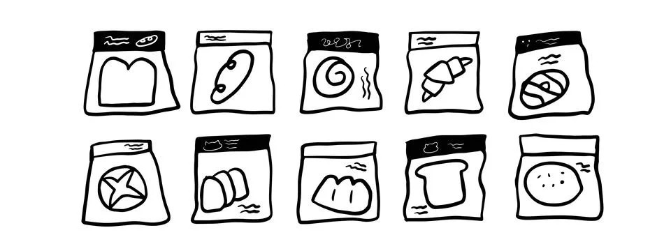 Minimalist Bread Doodle Set | Two Color Black &amp; White Vector Illustration Stock Illustration