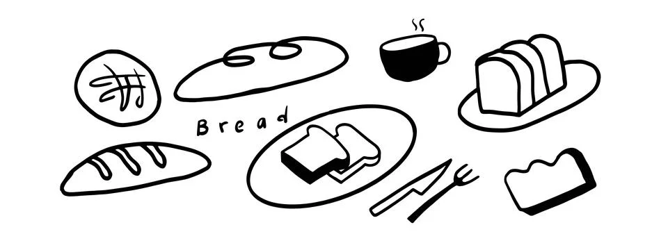 Minimalist Bread Doodle Set | Two Color Black &amp; White Vector Illustration Stock Illustration