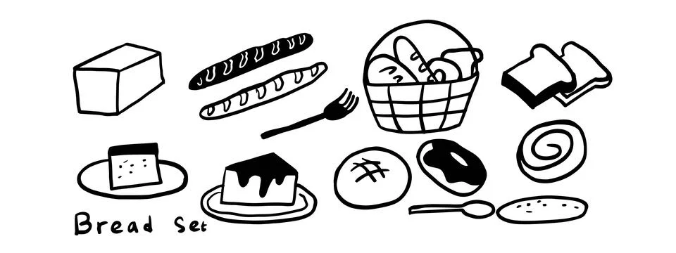 Minimalist Bread Doodle Set | Two Color Black &amp; White Vector Illustration Stock Illustration