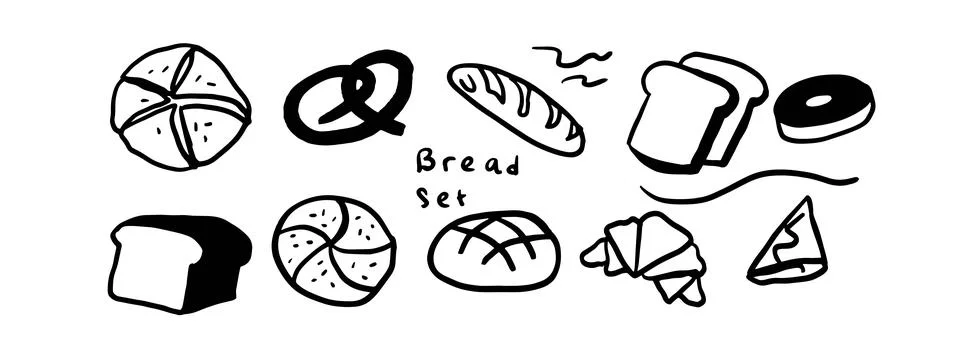 Minimalist Bread Doodle Set | Two Color Black &amp; White Vector Illustration Stock-Illustration