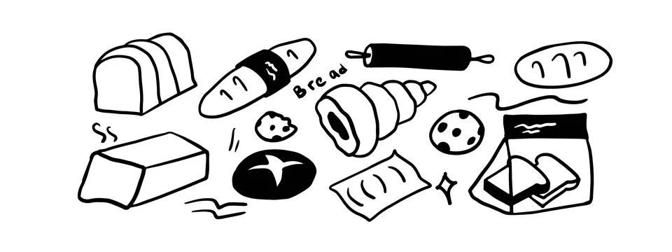 Minimalist Bread Doodle Set | Two Color Black &amp; White Vector Illustration Stock Illustration