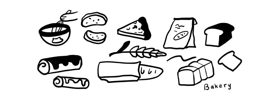 Minimalist Bread Doodle Set | Two Color Black &amp; White Vector Illustration 스톡 일러스트