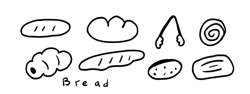 Minimalist Bread Doodle Set | Two Color Black &amp; White Vector Illustration イラスト素材