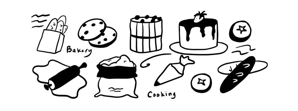 Minimalist Bread Doodle Set | Two Color Black &amp; White Vector Illustration Stock Illustration
