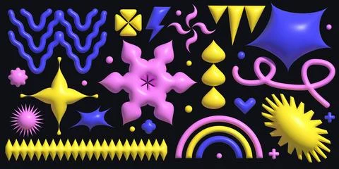 Minimalist brutalist 3d design elements set. y2k futuristic shapes, figures and Stock Illustration