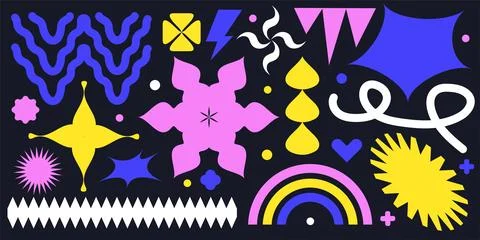 Minimalist brutalist design elements set. y2k futuristic shapes, figures and Stock Illustration