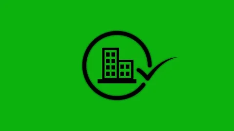 Minimalist building icon animation with check mark symbol in circular frame.. Stock Footage 344855168