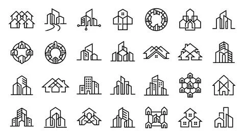 Minimalist building logo collection with simple line graphic. Stock Illustration