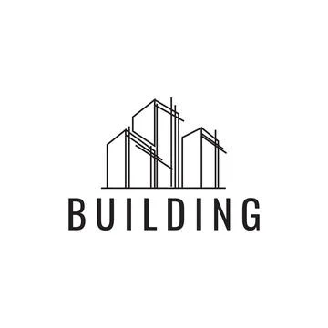 Minimalist building structure line logo design vector graphic symbol icon s.. Ilustración de archivo