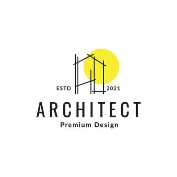 Minimalist building structure line with sunset logo design vector graphic s.. Ilustración de archivo
