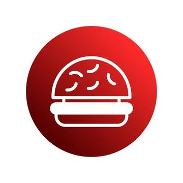 Minimalist burger icon on red gradient background, perfect for fast food re.. Stock Illustration