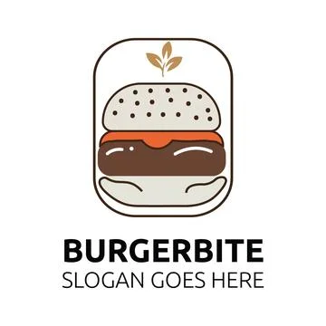Minimalist of a burger with a leaf inside a rounded rectangular frame, feat. Stock Illustration