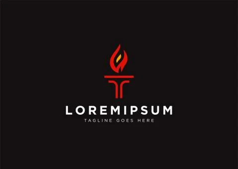 Minimalist burning Torch Fire Flame with Pillar column logo design Inspiratio Иллюстрация