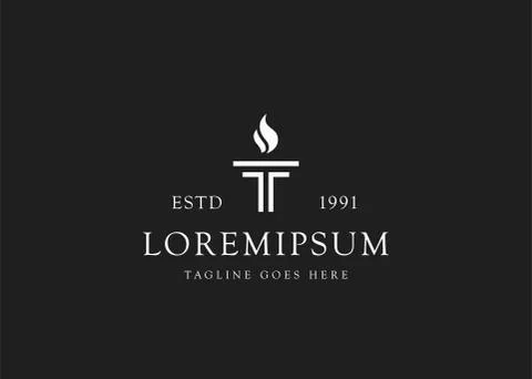 Minimalist burning Torch Fire Flame with Pillar column logo design Inspiratio Иллюстрация