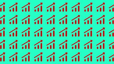 Minimalist Business Growth Pattern with Red Upward Chart Icons on Cyan Back.. Illustrazione stock