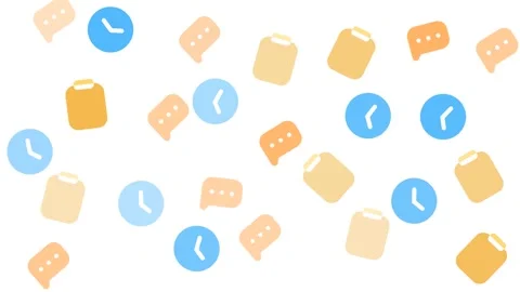 Minimalist business pattern with clock, clipboard, and chat icons on white Stock Footage 344909257