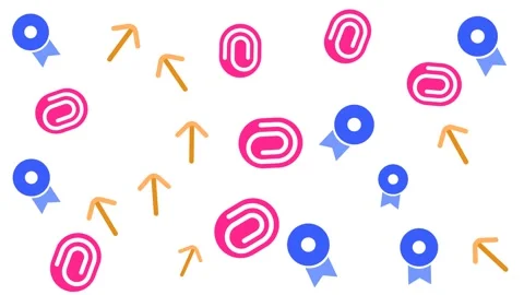 Minimalist business pattern with paperclips award ribbons and orange arrows Stock Footage 344909268