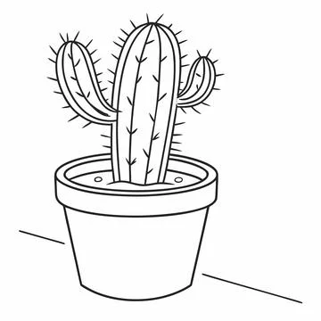 Minimalist Cactus in a Pot Vector Illustration Stock Illustration
