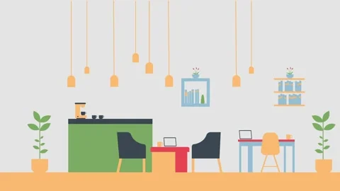 Minimalist Cafe Interior with Plants and Cozy Furniture Design 스톡 동영상 341919977