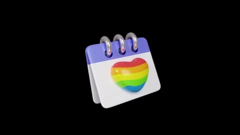 Minimalist Calendar Page Marked with 3D Striped Rainbow Heart. Stock Footage 340283493