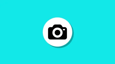 Minimalist camera icon animation on turquoise background with white circle .. Stock Footage 327762477